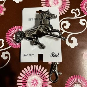 New Silver Tone 3” Galloping Horse Purse Key Finder Clip Handbag Keychain
